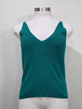 Sunny Girl NWT Green Ribbed Knit V-Neck Tank Top